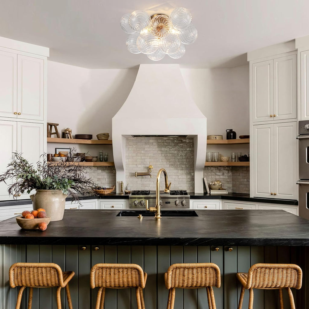 Semi Flush Chandelier Gold, Modern Light Fixtures Ceiling Mount Lighting Pendant 3 Light Dining Chandeliers Over