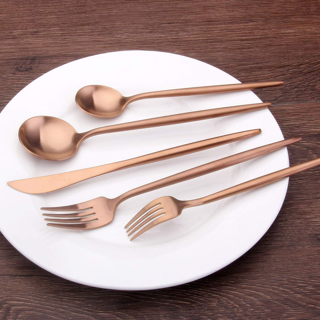 Matte Copper Silverware Set, 20-Piece Stainless Steel Satin Finish Flatware Set Service for 4, Kitchen Utensil Set