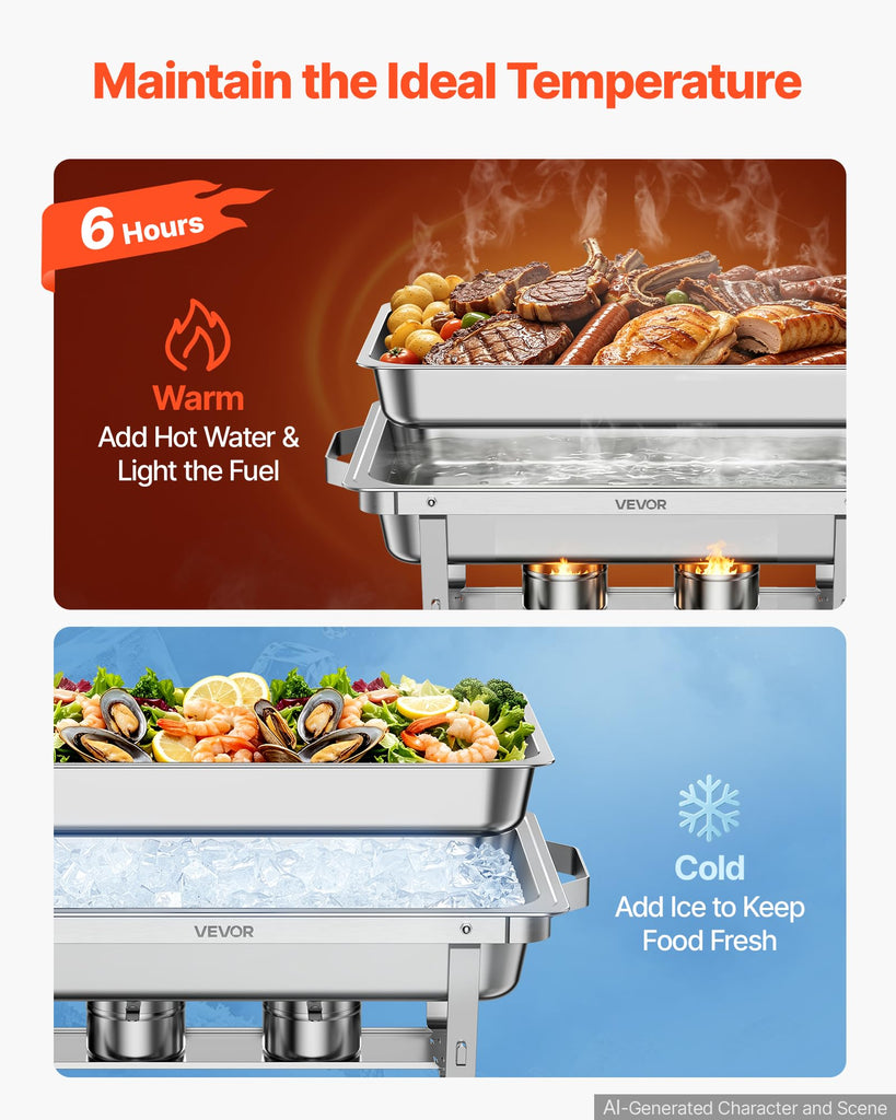 4 Packs Chafing Dishes for Buffet Set, 9QT Stainless Steel Chafer