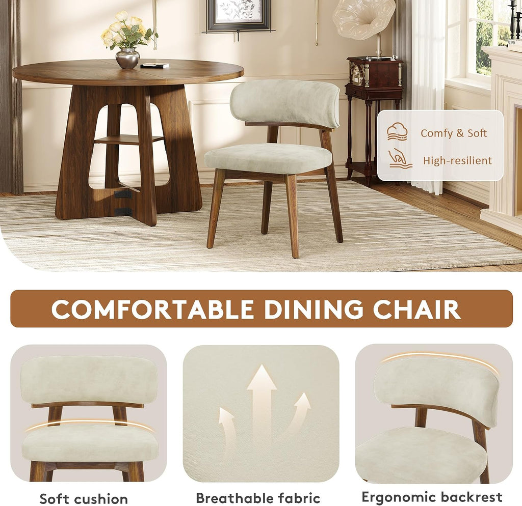 Dining Chairs Set of 4, Modern Upholstered Dining Chairs, Wooden Kitchen Chairs for Dining Room with Ergonomic Curved