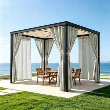 8 Panels Outdoor Curtains Waterproof - 52x95 Inches Silver Blackout Curtains, Polyester Weatherproof Privacy Drapes