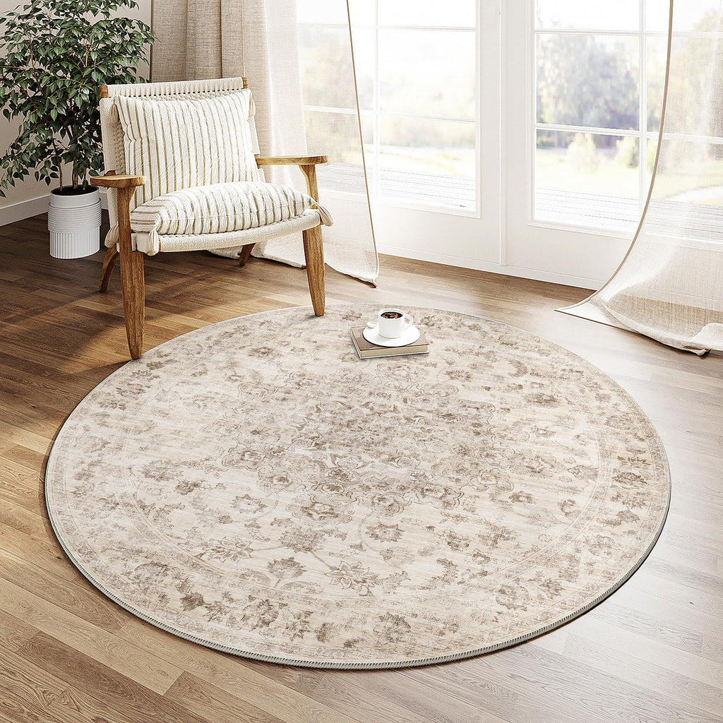 4x4 Beige Neutral Round Rug