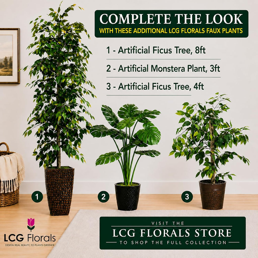 Artificial Tree 4ft Artificial Ficus Tree in Copper Metal Pot by - Faux Indoor Plant with Real Wood Trunk, Fully