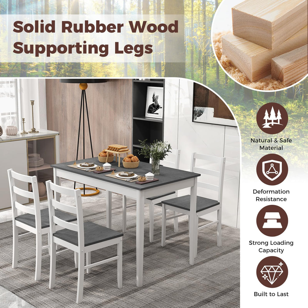 5 Piece Dining Table Set for 4, Farmhouse Kitchen Table and 4 Chairs with Rubber Wood Legs, Space-Saving Wooden