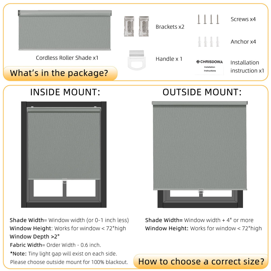 Blackout Roller Shades for Window, Cordless Pull Down Blinds