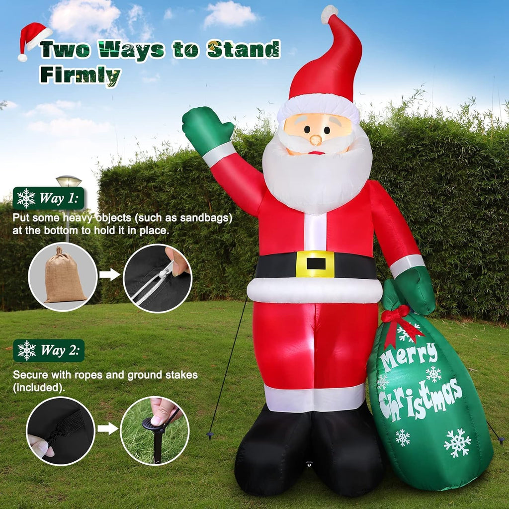 8 FT Christmas Inflatable Santa Claus Outdoor Decoration for Yard, Blow up Santa Decor with Big Gift Bag, Built-in
