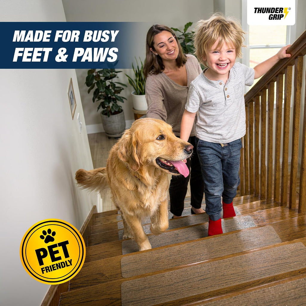 Clear Stair Treads Non-Slip Indoor 24" x 4" 18-Pack - Stair Grips for Wood | Anti Slip Adhesive Strips for Dogs &
