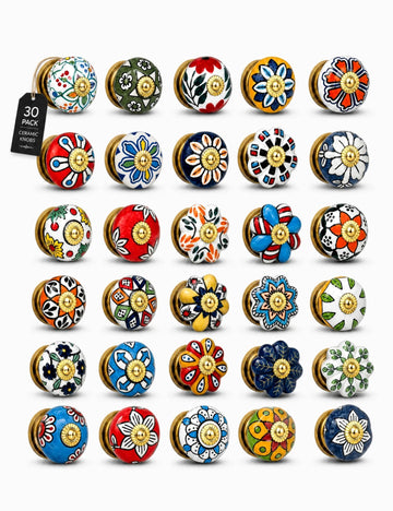 Vintage Cabinet Knobs 30 Pack- Boho Multicolor Knobs for Furniture Makeover