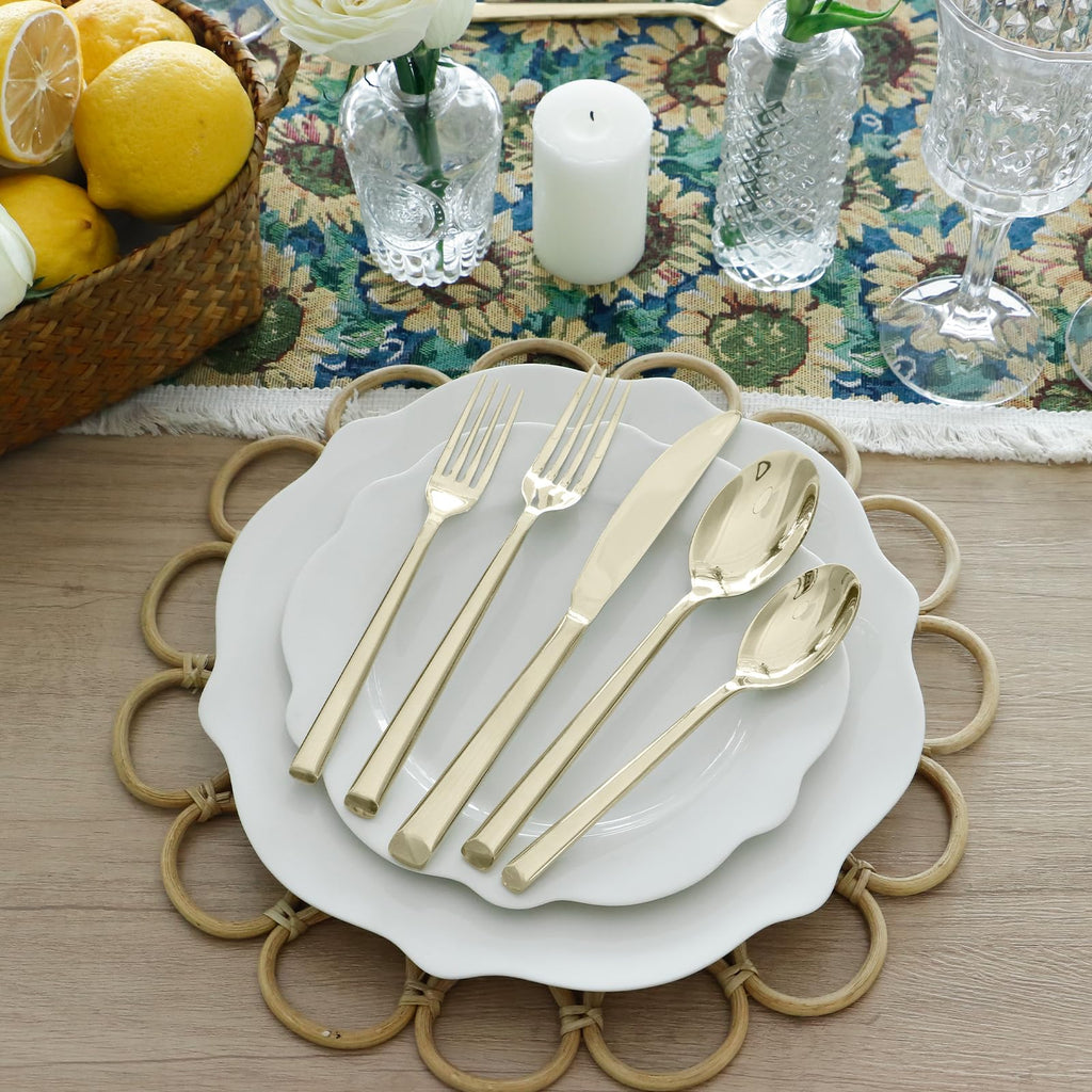 Champagne Gold Silverware Set 18/10 Stainless Steel Flatware Set, Hand Forged Mirror Finished Thick Handle Cutlery