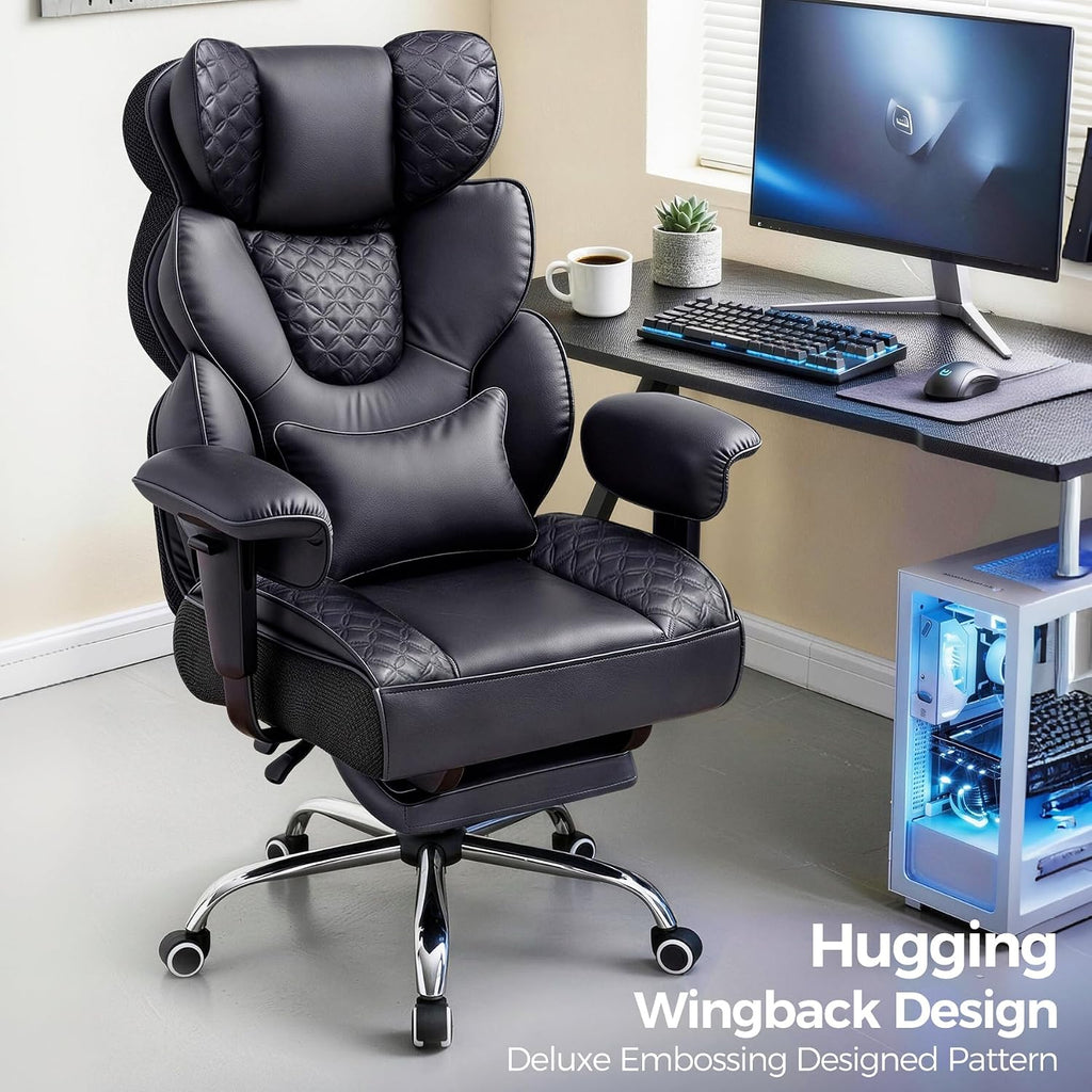 Big and Tall Gaming Chair Ergonomic Heavy Duty Office Chair Racing Seat with Adjustable Lumbar Pillow Footrest 150°