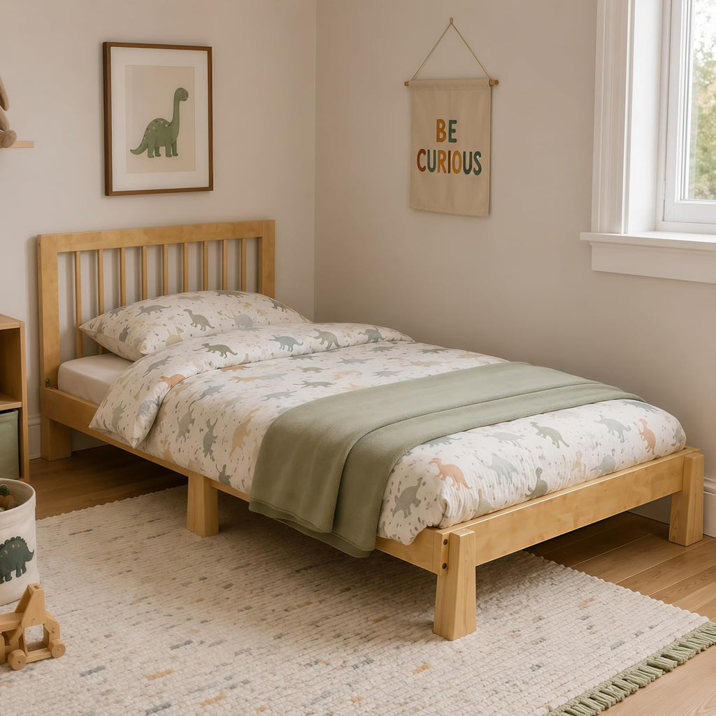 Montessori Floor Bed with Guardrails for Kids, Natural
