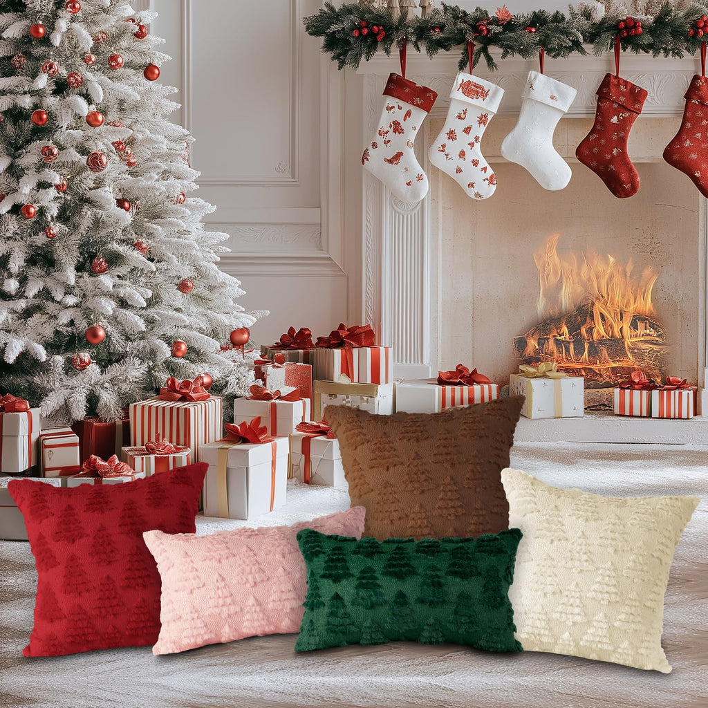 Christmas 22x22 Throw Pillow Covers Set of 2, Winter Christmas Tree Throw Pillow Cases Soft Plush Faux Fur Wool 22 x