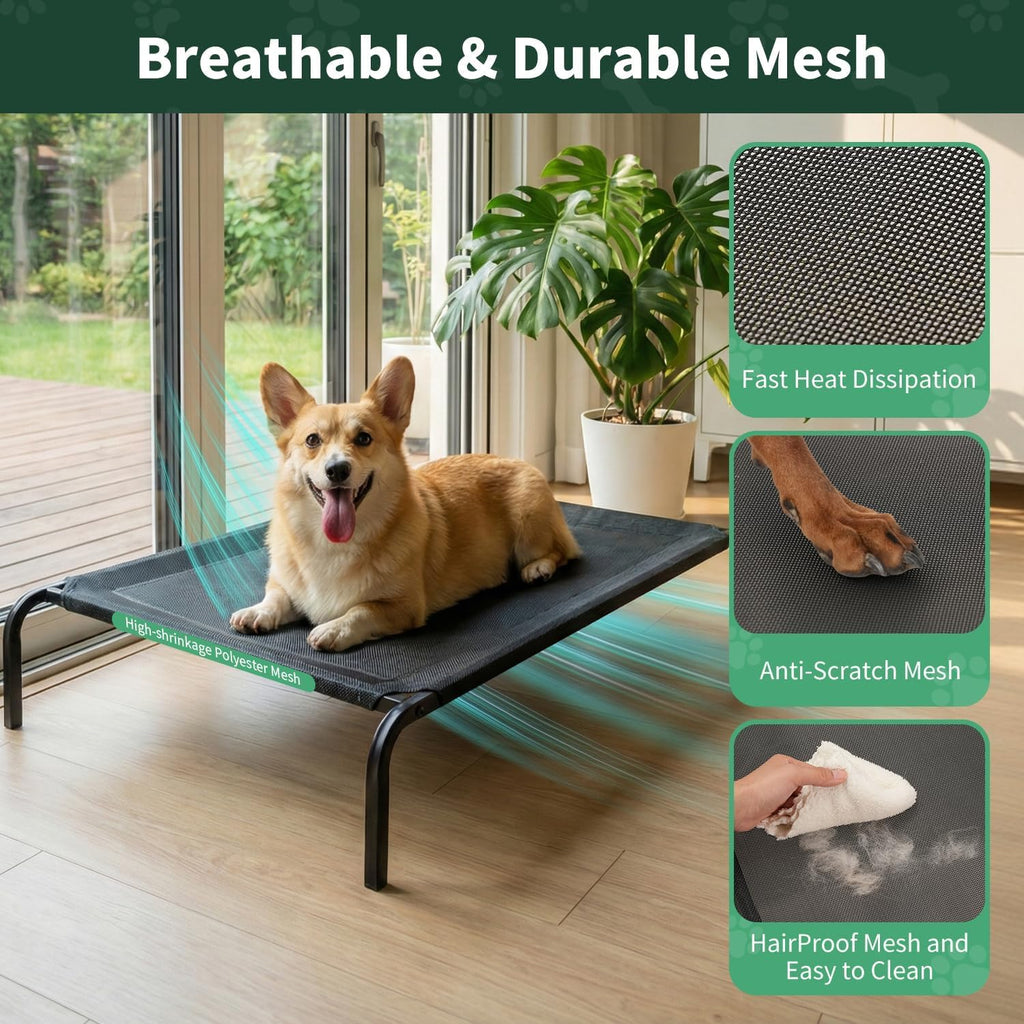 Elevated Dog Bed with Washable Pad for Large Dogs, Gray