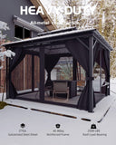 10x12 FT Hardtop Gazebo with Curtains and Netting, Galvanized Steel Double Vented Roof