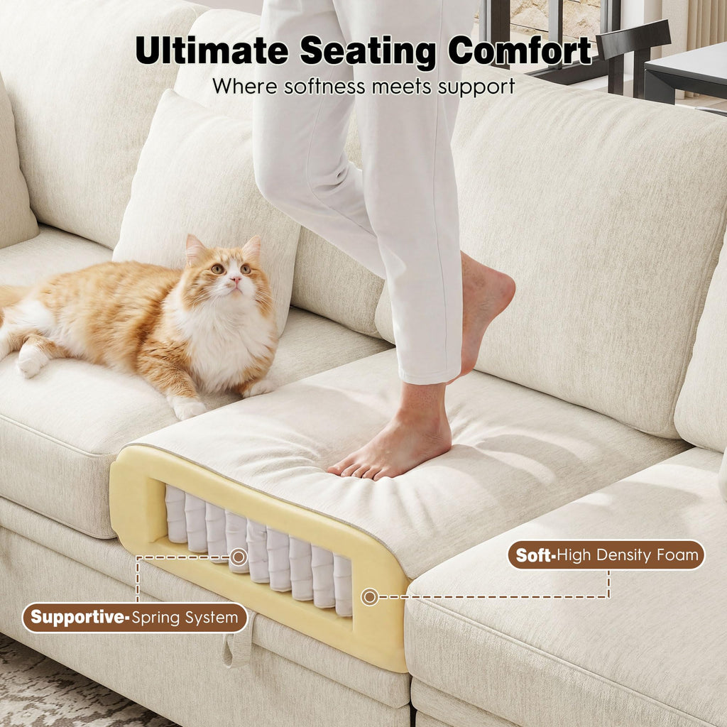 86" Modular Sectional Sofa with Pull Out Bed, 5-Seater L Shaped Sectional Sleeper Couch with Storage, Chenille