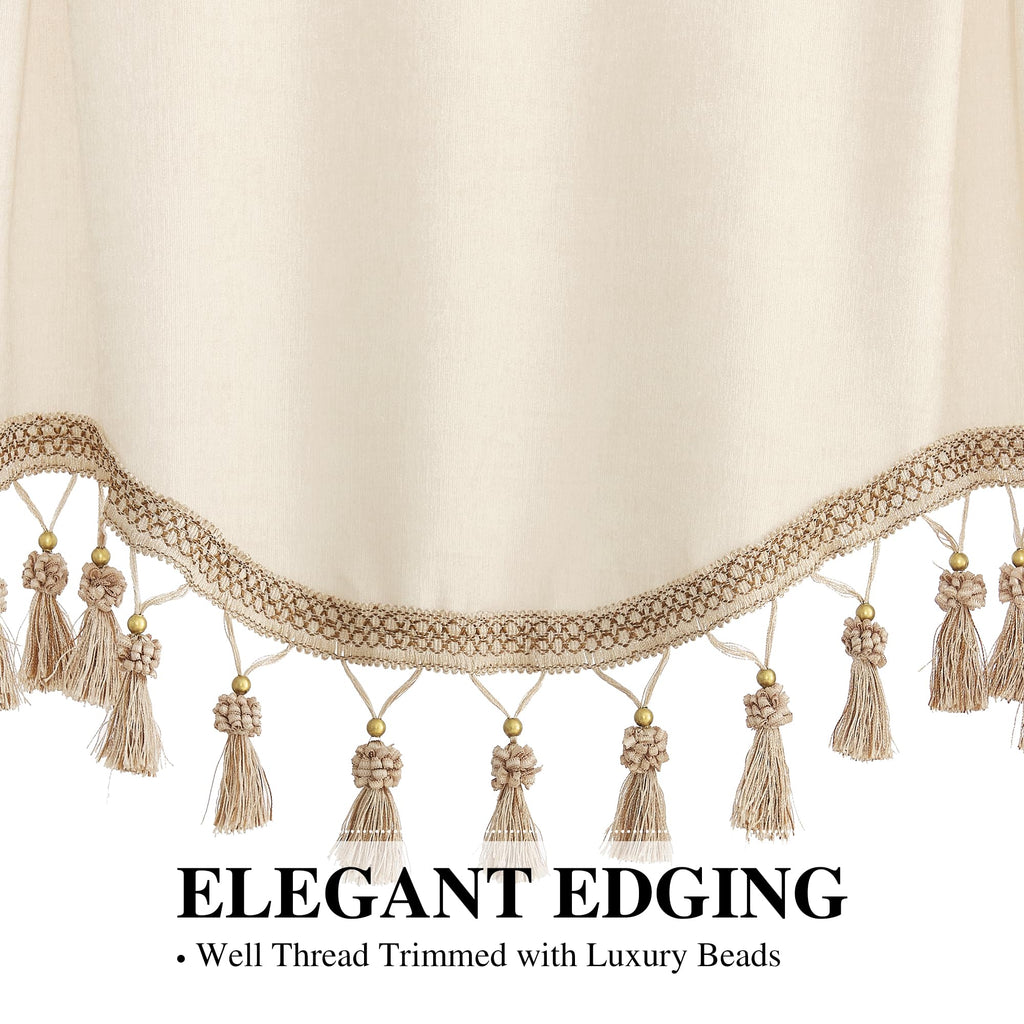 Luxury Velvet Valance with Tassel - Small Window (1 Panel, W52 x L18 Inch, Beige)
