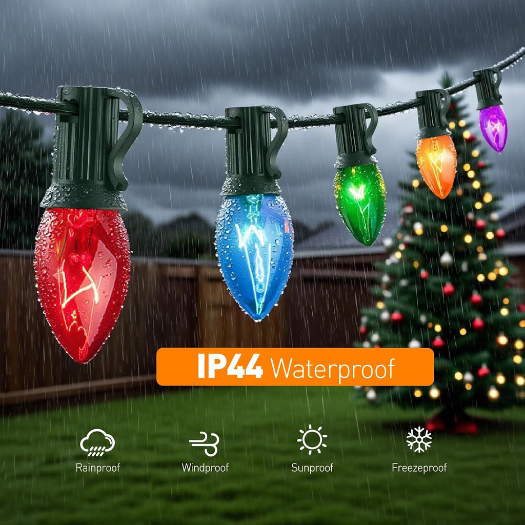 C7 Christmas Lights, 25FT Clear Multicolor Incandescent Green Wire