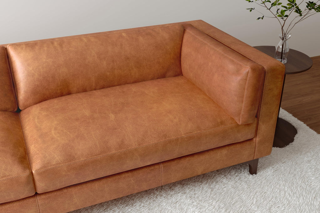 Mary Leather Couch 93" | Top Grain Nappa 11000 Leather Wide Seat, Solid Wood Frame, Plush Cushioning, Top-Stitched