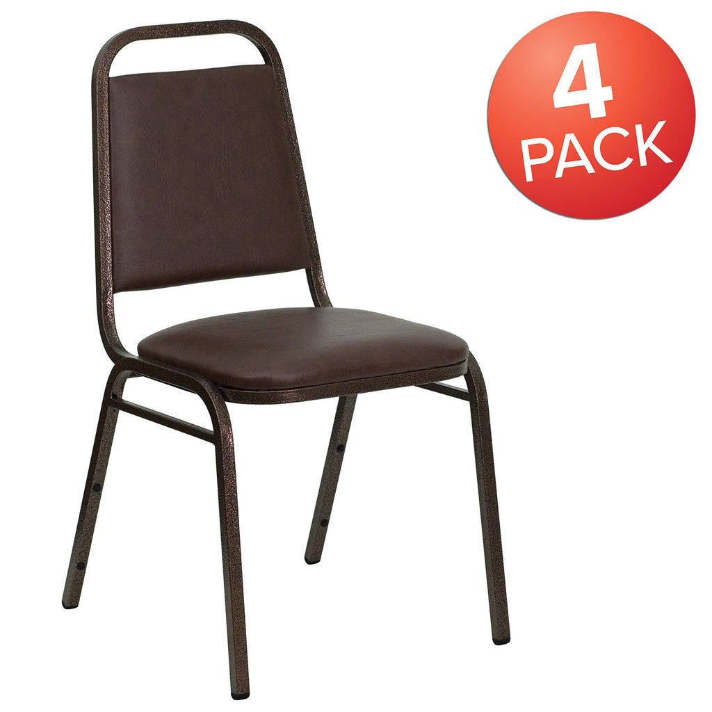 4 Pack HERCULES Series Trapezoidal Back Stacking Banquet Chair in Brown Vinyl - Copper Vein Frame