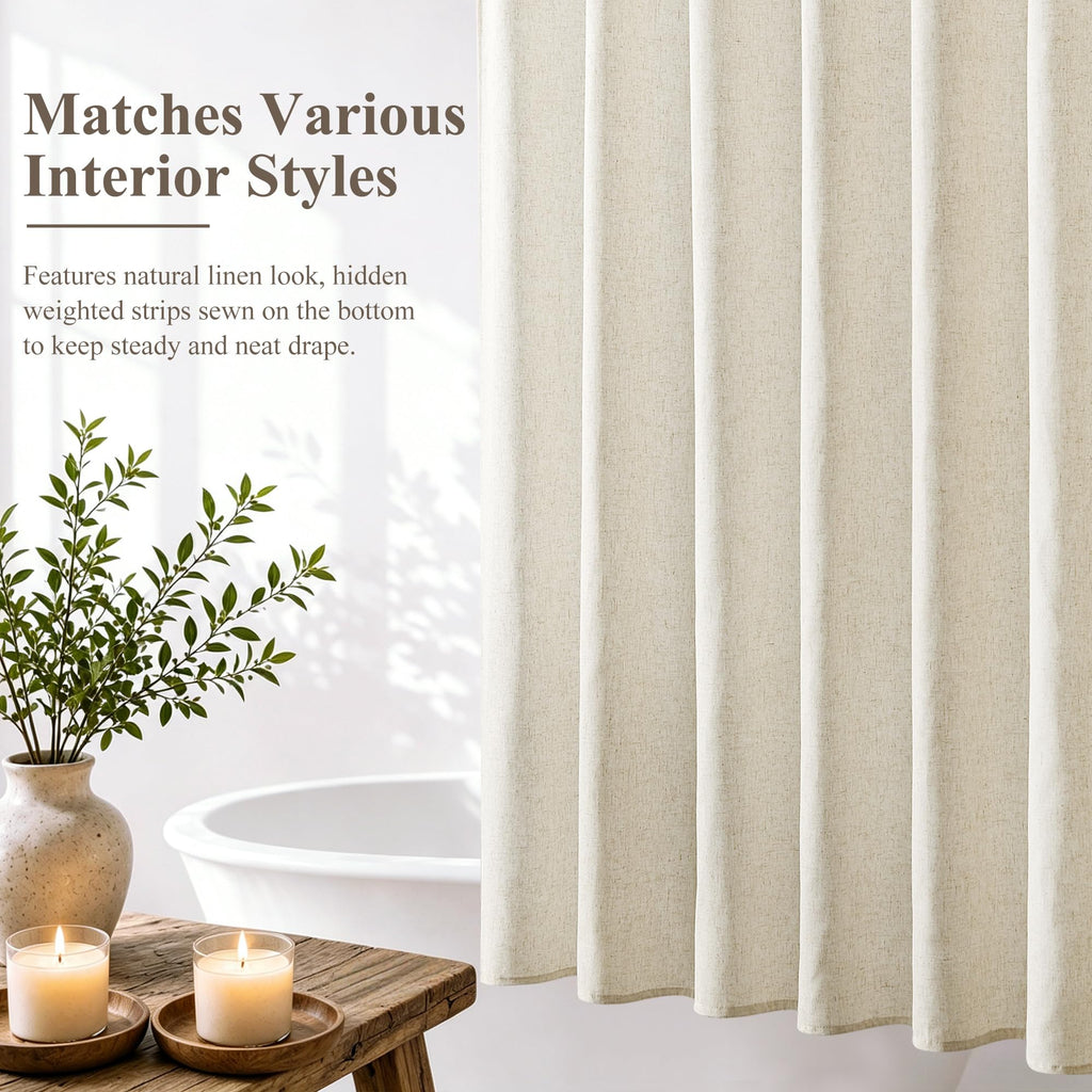Natural Linen Fabric Shower Curtains, 72x72