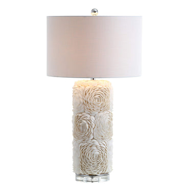 Rosette 28.5" Seashell Resin Column Table Lamp, Cream