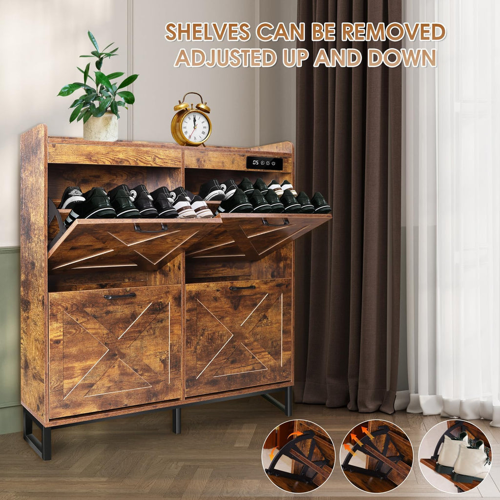 Shoe Cabinet with Deodorizer & 4 Flip Drawers, Shoe Cabinet Storage, Freestanding Shoes Organizer Cabinet with Metal