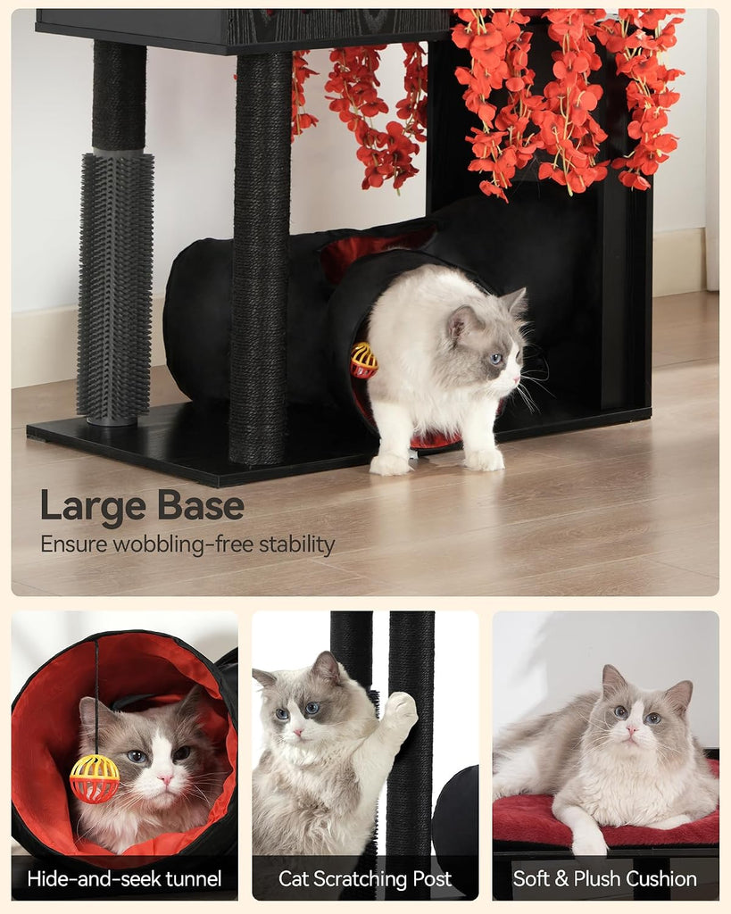 Gothic Cat Tree with Leaves, 67" Tall Cat Tower, Anti-tip Kit
