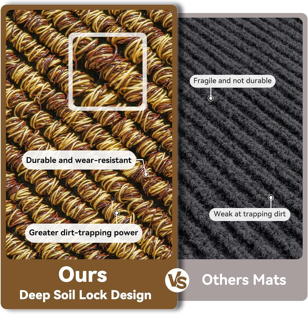 Dirt Trapper Door Mat, 24"x35" Front Door Mat Outside Entrance Brown | Heavy Duty Doormat, Non Slip Entryway Mat