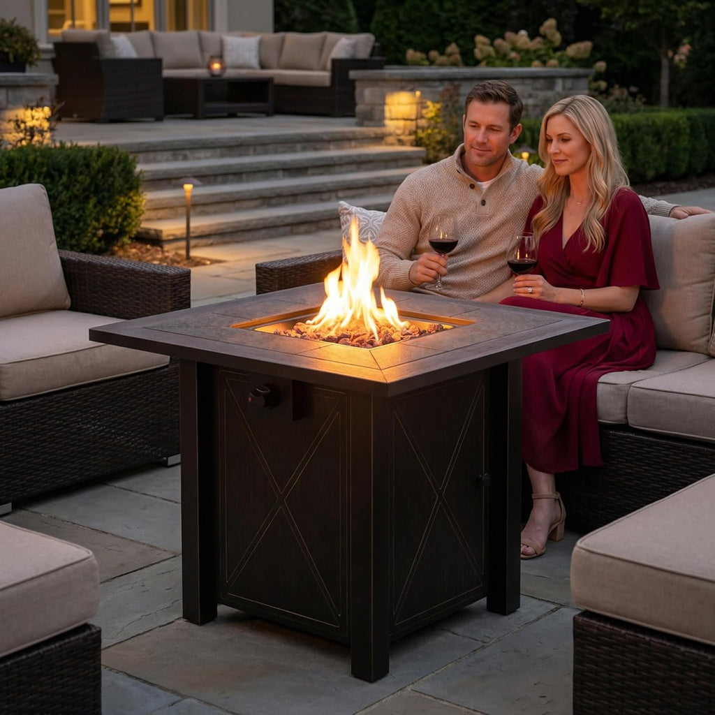 30" Propane Fire Pit with Premium Ceramic Tabletop, 50000 BTU Powerful Gas Firepit Table