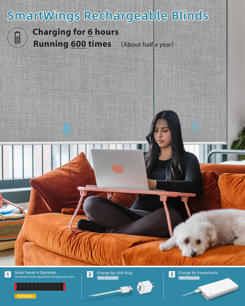 Motorized Smart Roller Shades, 100% Blackout Vigor Pale Grey