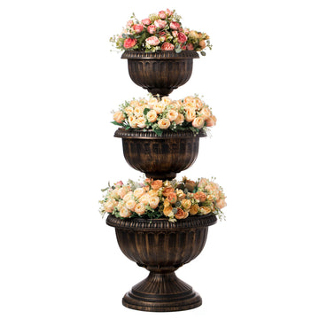 Triple Stacked Flower Bowl Urn Tier Planter for Outdoors, Bronze