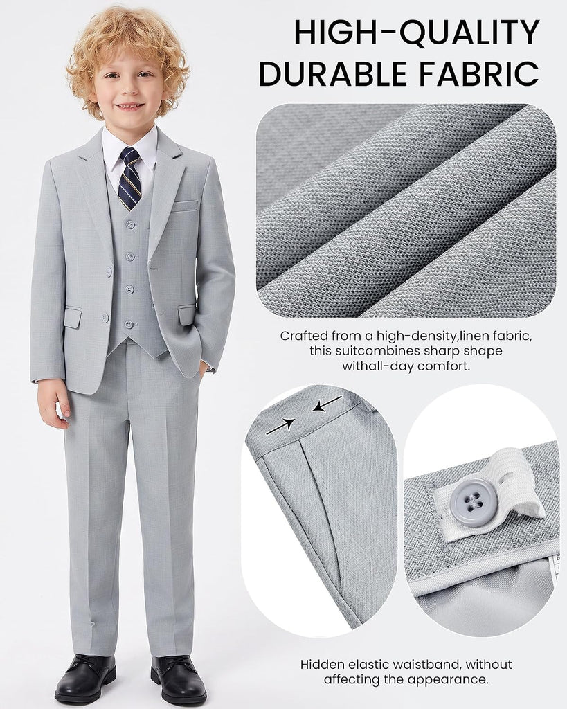 Boys Suits Pieces Slim Fit Formal Kids Suit Tuxedo Wedding Ring Bearer Outfit with Adjustable Waist