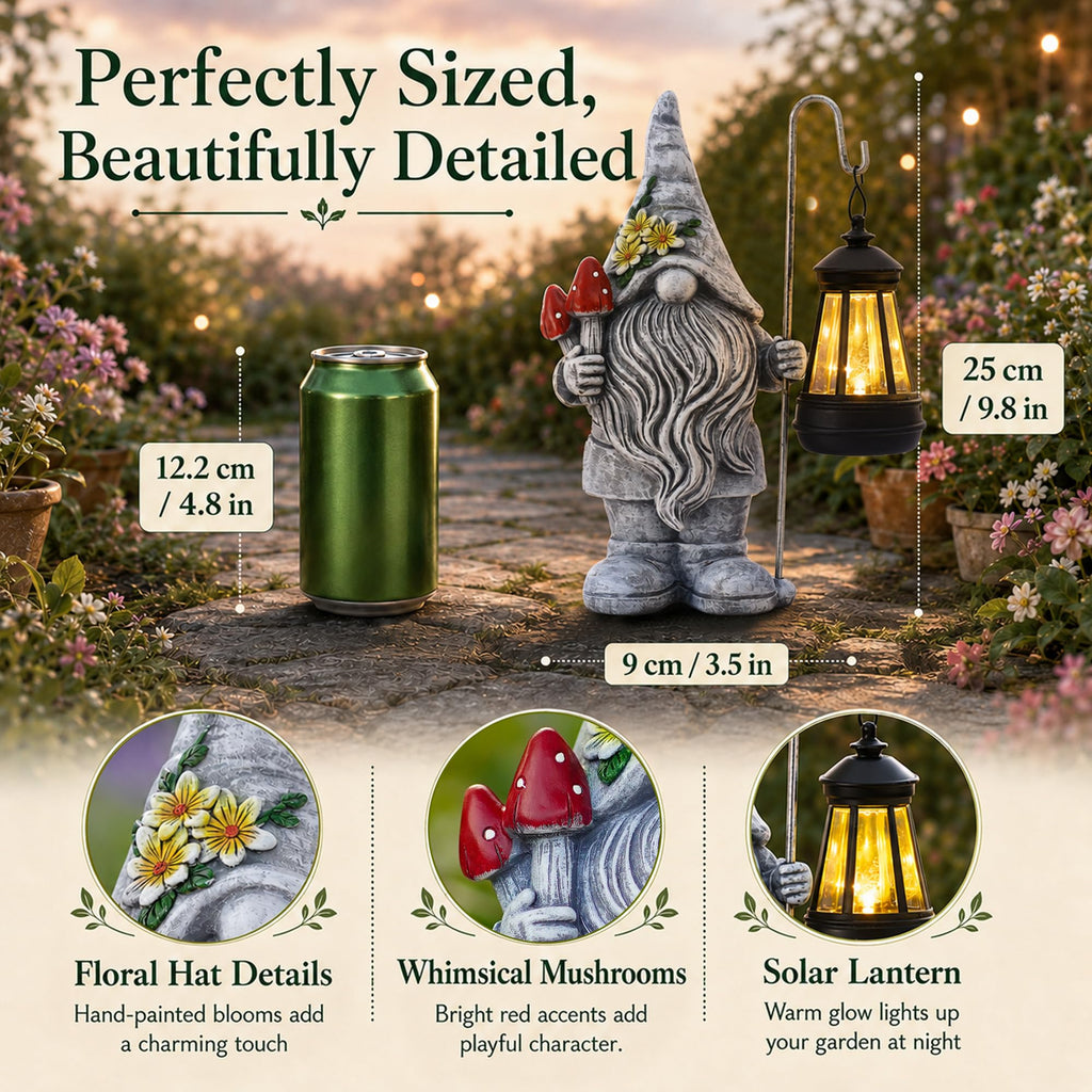 Garden Gnome Statue with Lantern: Outdoor Waterproof Sculpture