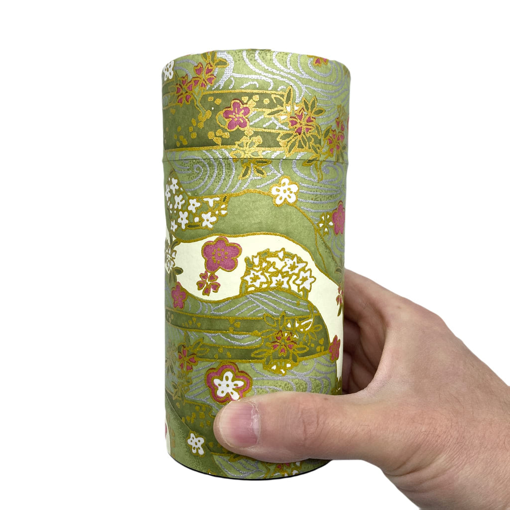 Japanese Tea Canister Tin Shikisai(Four Seasons Color) Green/Double Lid/Japanese Washi Paper Pasted /200g Tea