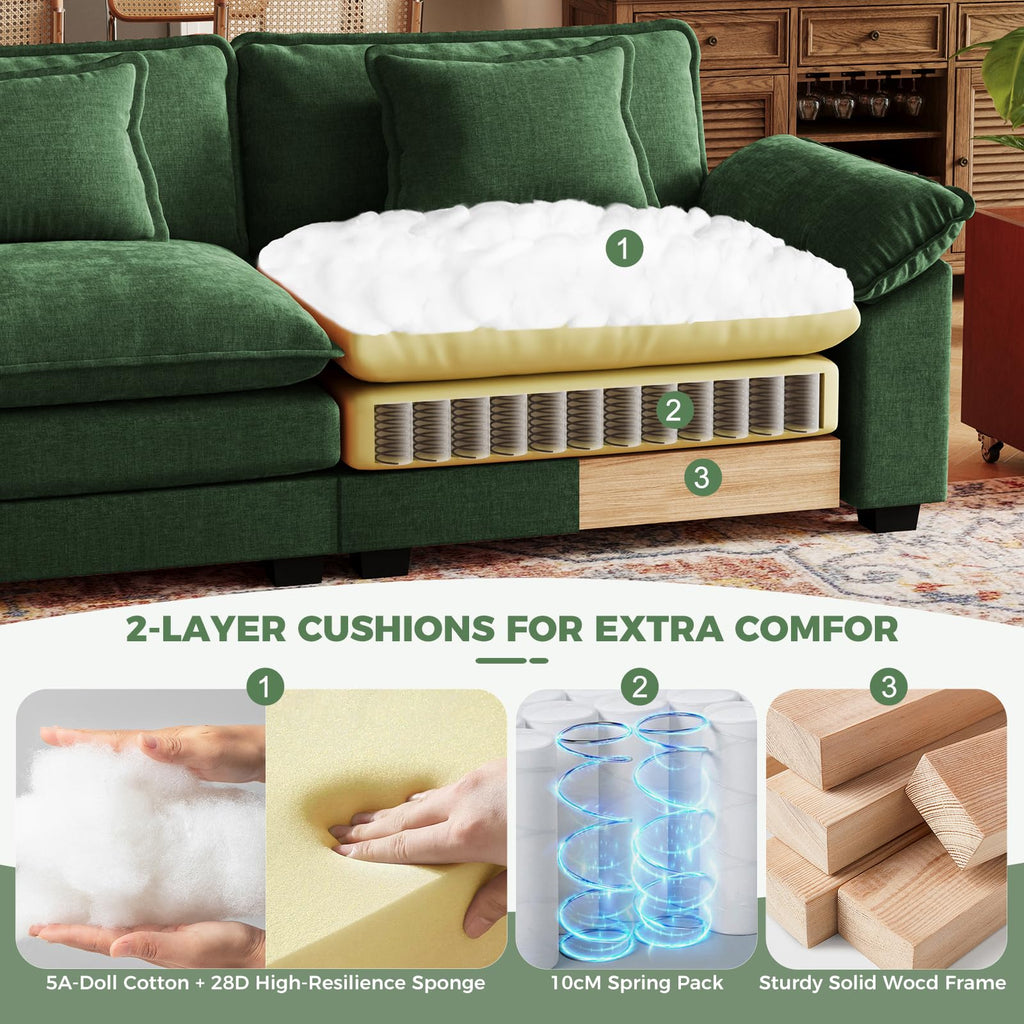 117" Oversized V-Shaped Modular Sectional Cloud Couch with Corner, Comfy 7-Seat Sofa w/ 2 Ottomans, Chenille Deep