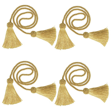 Curtain Tiebacks Window Curtain Tiebacks Decorative Tassels Tieback Gold Rope with Tassels Window Office - 4 Pack