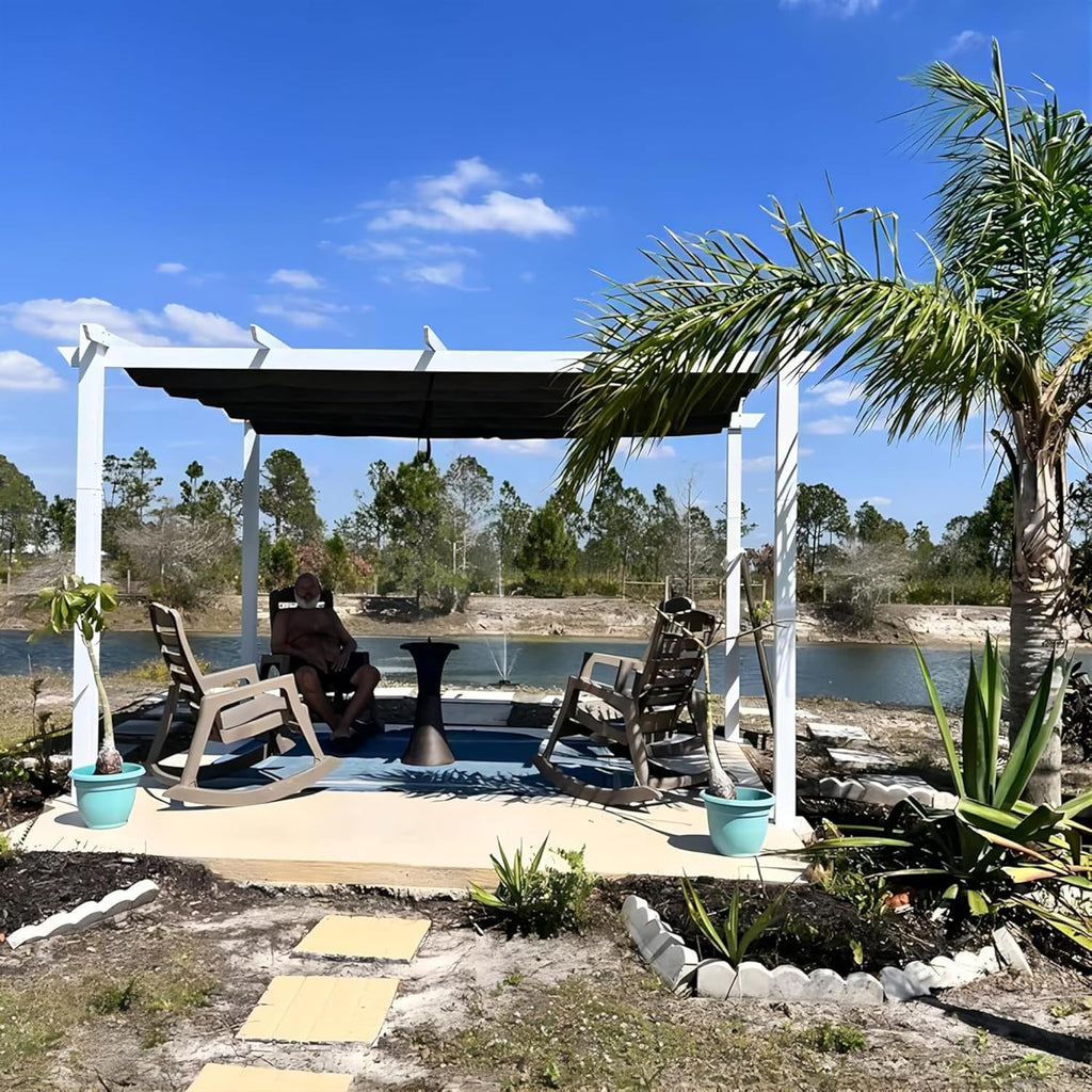 10' x 13' Outdoor Retractable Pergola Heavy-Duty Aluminum White Pergola with Sun Shade Canopy Patio Modern Shelter for