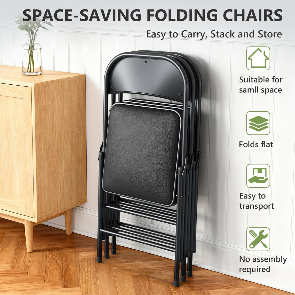 Padded Folding Chairs 8 Pack, PU Leather Folding Chairs for Outside and Indoor, Heavy Duty Portable Foldable Metal