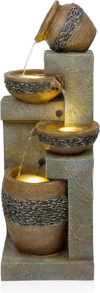 TVH244 39" Outdoor 4-Tier Cascading Pots Water Fountain with LED Lights