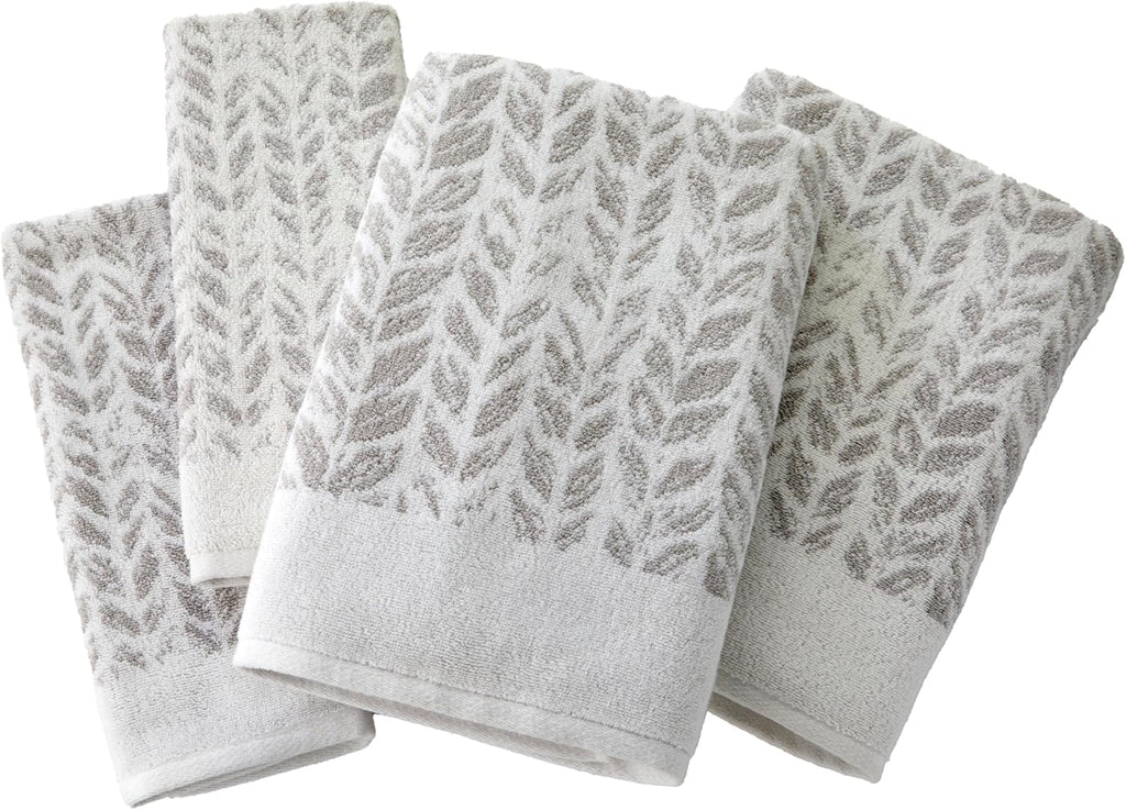 Distressed Leaves 100% Turkish Cotton Premium 4-Piece Towel Set, 600 GSM, Soft & Absorbent Jacquard- 2 Bath Towels, 2