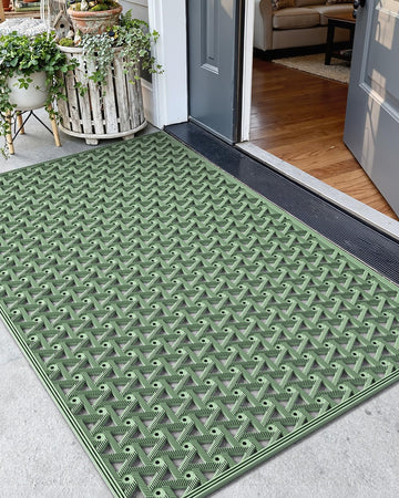 Door Mat Outside Entrance with Drainage, 32"X48" Green