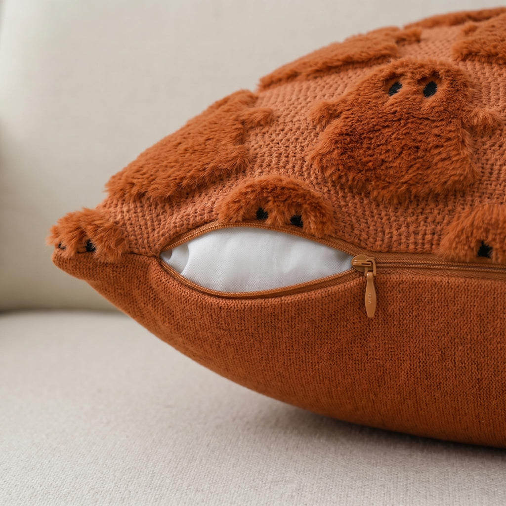 Halloween Ghost Caramel Throw Pillow Cover Set of 2, 20 x 20 Inch Soft Plush Faux Fur Jacquard Spooky Cushion Case