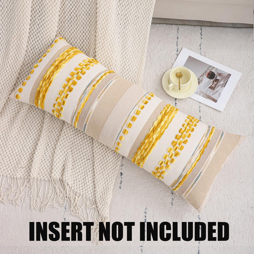 Body Throw Pillow Cover 14x36 Long Boho Decor Yellow