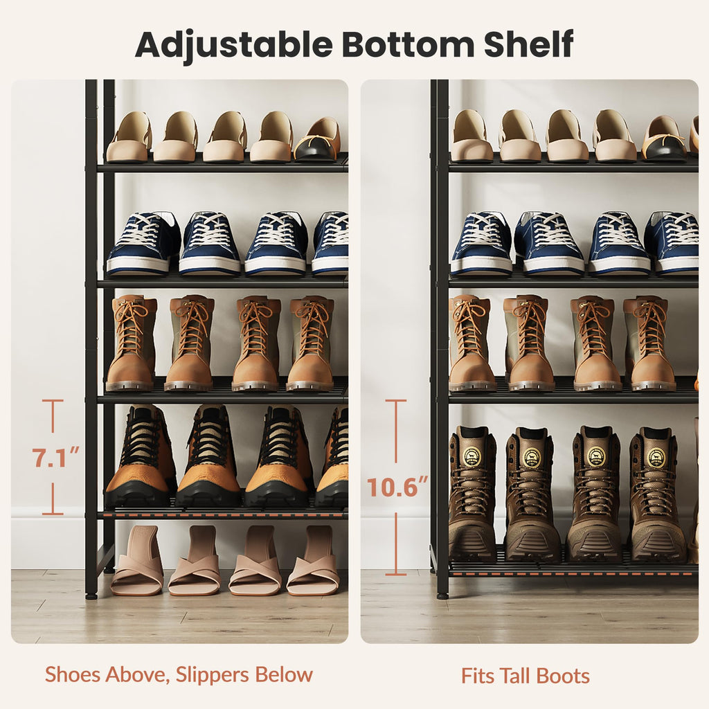 10 Tier Shoe Rack Organizer for 40-50 Pairs, Tall Metal Shoe Storage Shelf with Wood Top, Adjustable Boot Space
