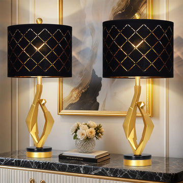 30" Tall Black and Gold Table Lamps Set of 2