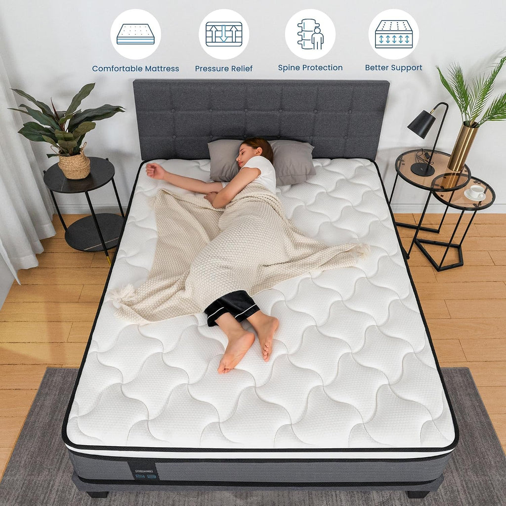 Full Mattress 12 Inch Pillow Top Hybrid Mattress in a Box Medium Firm | Fiberglass-Free Soft Breathable Pressure