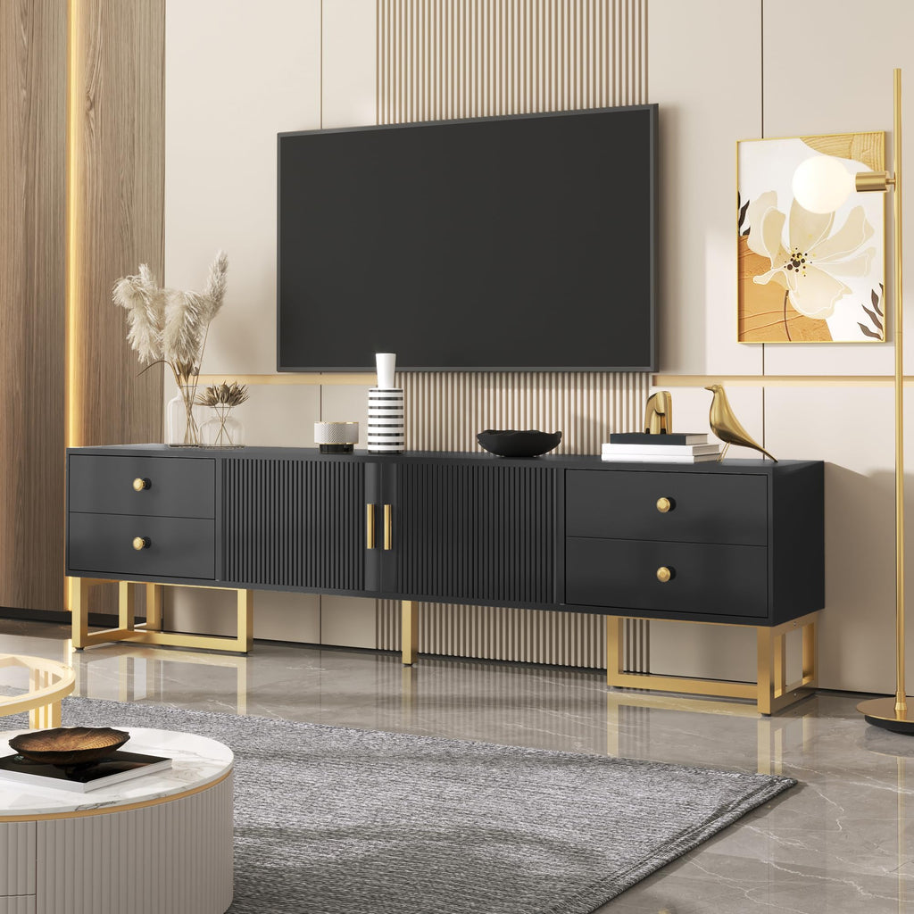 TV Stand with Storage, 68.8" Modern TV Console with 2 Doors and 4 Drawers, TV Media Console with Gold Handles and