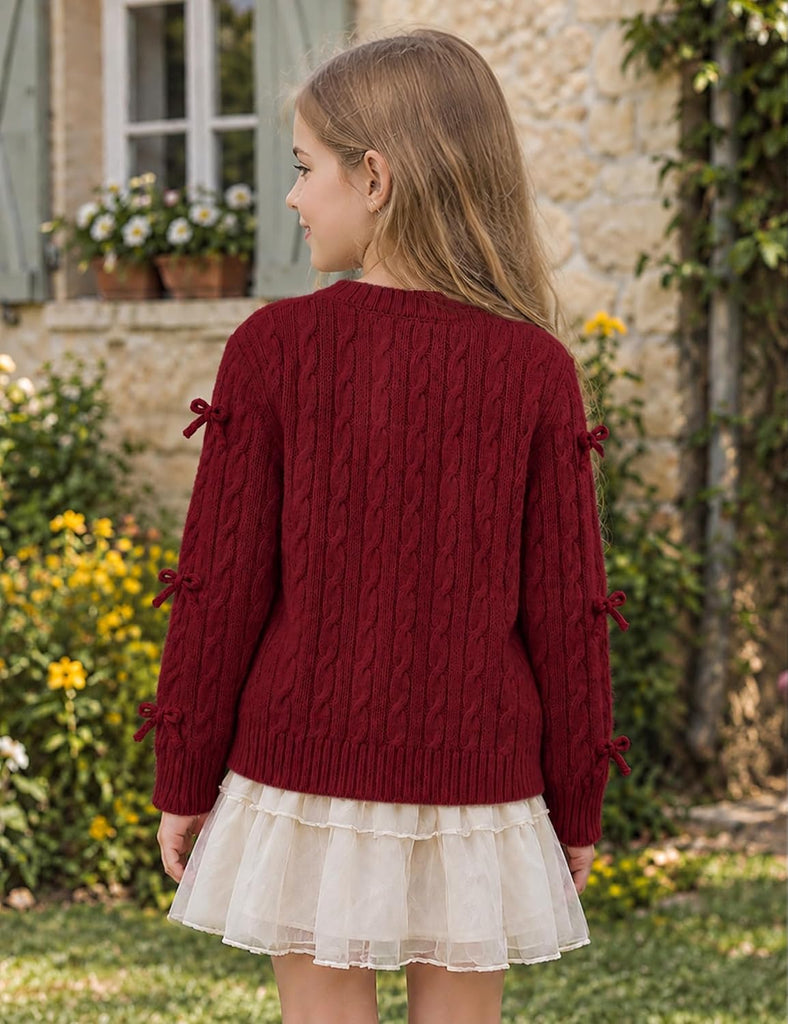 Sweaters Long Sleeve Button Knit Fall Tops with Bows