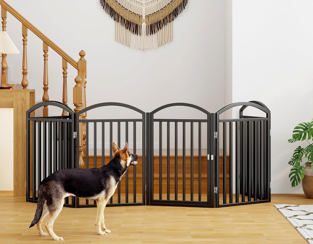 Foldable Pet Fence 144" Wide, 32" Tall, No-Assembly Dog Gate with Door, Black