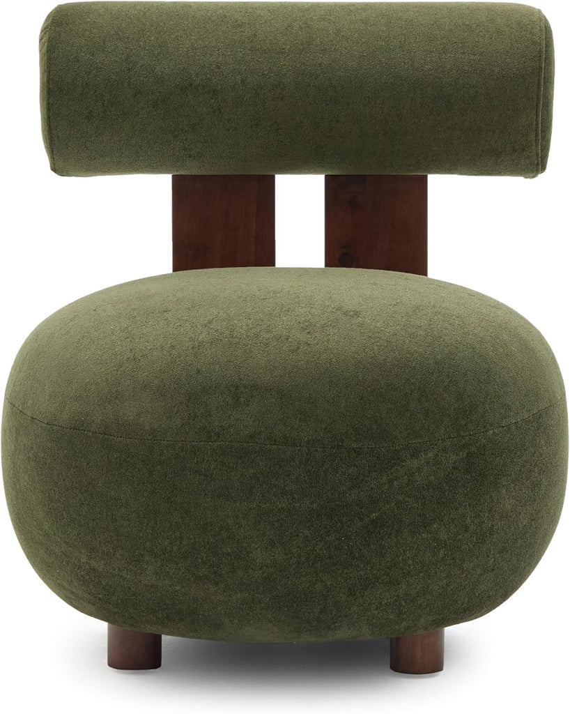 Modern Sculptural Accent Chair, Velvet Upholstered Lounge Chair with Cylindrical Backrest, Solid Wood Frame Club